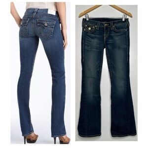 True Religion Joey Big T Gold Disco Flap Pocket Low Rise Flare Jeans Size 27